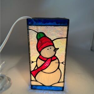 Christmas Stained Glass Snowman Light Vintage Holiday Decor